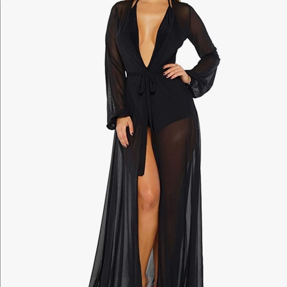 Long Sleeve Flowy Maxi Bathing Suit Swimsuit Tie Front Robe Cover Up